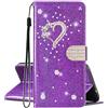 SEHEYA per iPhone 12 Mini Cover Libretto Brillantini Amore Cuore Diamante Motivo Custodia PU Pelle Glitter Portafoglio a Libro Donna Flip Case Magnetica Protezione Caso, Lavanda Viola