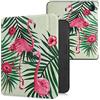 kwmobile Custodia eReader Compatibile con Tolino Vision 6 Cover - eBook Reader Flip Case - rosa/verde/verde chiaro - Fenicottero tra le palme