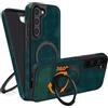 COODIO Cover in Pelle con Supporto Girevole di 360° per Samsung Galaxy S23 6,1 Pollici, Custodia Magnetica Compatibile con MagSafe/Caricatore Wireless, Cover Sottile e Creativa, Verde Scuro