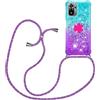 YAMCCCSE Custodia con Cordino per Redmi Note 10S/ Poco M5s/ Redmi Note 10 4G,Liquid Quicksand Cover con Collana Practical Stylish,Silicone Glitter Antiscivolo Case per Cellulare Girocollo