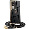 HomiTunky Custodia con Collana per OPPO A80 5G, Cover Donna Cuore amore con Cordino, Case con Laccio Tracolla Elettrolitico TPU Cover con Collana per OPPO A80 5G,Nero
