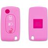 Lage Cover Chiave in Silicone compatibile con Citroen C1, C2, C3, C4, C5, Grand Picasso Berlingo, Peugeot 107, 207, 307, 407, 308 - Guscio Custodia Protettiva per Telecomando 3 Tasti Pulsanti - Rosa