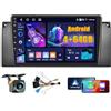 Fuluku 4+64G Android Autoradio per BMW X5 E53 1999 2000 2001 2002 2003 2004 2005 con Wireless Carplay&Android Auto, 9'' IPS Touch Screen Radio Bluetooth 5.0/GPS/Telecamera posteriore/FM/WiFi/SWC