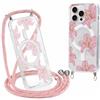 Foonary Magnetica Cover con Cordino per iPhone 16 Pro 6,3, Aesthetic Fiori Motivo Custodia con Laccio Collana Tracolla, [Compatibile con MagSafe], Trasparente Silicone Ragazze Donne Case, Rosa 1