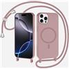 SLWYF Cover Compatibile con iPhone 16E/iPhone SE4 2025 Cover Magnetica, Silicone TPU Morbido Corda Collana Necklace Regolabile Stylish con Catena Ultra Sottile Case, Rosa sabbia