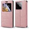 Shantime Custodia Flip in Pelle con Finestra Compatibile con OPPO Realme GT 7 5G China, Display Visibile, Chiusura Magnetica Invisibile e Slot Carta(Oro rosa)