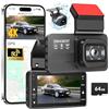 Zengest Dash Cam anteriore e posteriore, doppia fotocamera per auto, 4K 1080P, 5 GHz, WiFi GPS, touch screen IPS da 3 pollici, 64 GB, visione notturna, grandangolo 170°, modalità parcheggio 24h, controllo app