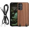kwmobile Custodia Compatibile con Samsung Galaxy A15 5G Cover - Protezione in Legno per Smartphone - Back Case con Bumper in Silicone TPU - Cordoncino Incluso