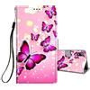 HopMore Cover a Libro per Huawei Y5 2019 in Pelle con Silicone Morbido Custodie Huawei Y5 2019 Portafoglio Disegni Custodia Antiurto 360 Gradi Accessori Leather Case - Farfalla/Rosa