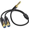 Cpolebev Sdoppiatore A Y con Doppia Presa XLR Femmina A 1/4 di Pollice TRS Stereo Adattatore 2-XLR Femmina A un Quarto di Pollice-B