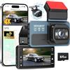 Zengest Dash Cam anteriore e posteriore, doppia fotocamera per auto, 4K, 5 GHz, WiFi GPS, touch screen IPS da 3, 64 GB, visione notturna, grandangolo 170°, modalità parcheggio 24h, controllo app