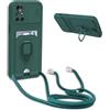 Beajew Custodia con Regolabile Collana per Samsung Galaxy A05S, Slot Schede [360°Magnetica Anello Supporto] [Protezione Fotocamera] Cordino Collana Necklace Silicone Case- Verde