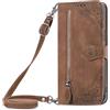 VQWQ Cover per Oppo Find X8 Pro, Custodia a Portafoglio in Pelle PU Farfalla Slot per Schede Libro Case Flip Supporto Antiurto Tracolla Regolabile Chiusura Cerniera per Maschio Donna -[SZY]-Brown