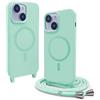 Belzsxy Cover Compatible con iPhone 14 Plus rimovibile custodia in silicone,[Antiurto] [AntiGraffio] [Antiscivolo] Custodia con Regolabile Collana per Cordino Collana Necklace Cover Corda，Menta verde