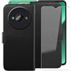 HGJTFANY Custodia + Vetro Temperato per Oukitel C59 Pro (6.88), 9H Durezza Pellicola Protettiva, Classico Flip Protezione Cover Funzione staffa Portafoglio Case - Black