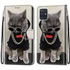 VQWQ Cover per Samsung Galaxy A50, Custodia Portafoglio in Pelle PU Stampa Animale Slot per Schede Libro Supporto Cordino Chiusura Magnetica Cavalletto Flip Case Wallet per Maschio Donna-[DKS]-Gatto 3
