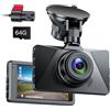 Range Tour Car Dash Cam anteriore e posteriore, scheda 64G inclusa, telecamera per auto FHD 1080P 170° grandangolo HDR registratore di guida videocamera per auto registrazione in loop, visione notturn