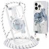 Phoona Cordino Cover per iPhone 13 Mini 5,4'', Aesthetic Fiori Modello Design Magnetica Trasparente PC Compatibile con MagSafe Case Corda Laccio Antiurto Custodia per Ragazze, Frassino Bianco02