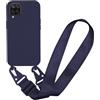 MBSLFY Cover Cordino per Samsung Galaxy A12 5G Custodia con tracolla, Regolabile Cellulare con Collana TPU Corda Silicone con Practical Stylish Custodia telefono - Blu navy