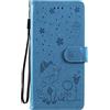 VQWQ Custodia in Pelle Samsung Galaxy A21S - Custodia Flip con Supporto Gatto e Ape Cover con Porta Carte Portafoglio Magnetica Wallet Case per Samsung Galaxy A21S [Carino] -Blu