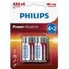 Philips LR03P6BP Batteria Alcalina AAA senza Cadmio, Mercurio e Piombo, Confezione da 6 Pezzi