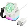 Minthouz Stazione di ricarica 3 in 1 per iPhone, 15 W per telefono e orologio, supporto con lampada notturna, cubo magnetico pieghevole da viaggio, caricatore wireless Magsafe per iPhone serie 17/16