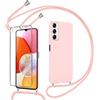 Pnakqil Cordino Collana Cover per Samsung Galaxy A14 5G, con 1 Pezzi Vetro Temperato Pellicola Prottetiva, Tracolla Custodia Case in Silicone Smerigliato per Samsung A14 5G, Oro rosa