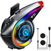 OBEST Interfono Moto, Auricolare Casco Moto Bluetooth 5.4 con Radio FM,Luci RGB, luci SOS, Autonomia Fino a 18 Ore,Collega 2 Telefoni cellulari,Interfono-Moto-Comunicazione-Casco-Auricolare