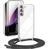 DiDaDi [5 in 1 1 set di 1 collana per Samsung Galaxy S23 con cinturino + 1 custodia trasparente + 2 pellicole protettive + 1 set di pulizia, custodia per cellulare da appendere con cordoncino (nero