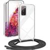 DiDaDi [Set di 5 in 1 per Samsung Galaxy S20 FE con nastro + custodia protettiva trasparente + 2 pellicole protettive + set di pulizia, custodia per cellulare da appendere con cordoncino (nero
