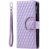 YKTO Cover per Samsung Galaxy J6+ 2018 Flip Caso Custodia Pelle PU Libro Portafoglio Bling Glitter con 8 Slot per Carte Supporto Chiusura Magnetica Protezione Tasca Zip Wallet per Samsung J6+ 2018,Viola