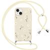 Yoedge Cover con Cordino per iPhone 14 Plus 6,7, Custodia con Corda Regolabile Tracolla Laccio con Fiore Disegno, Ultra Sottile Silicone Antiurto Protettiva Case con Aesthetic Disegni Fiori, Bianco