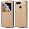 Shantime Custodia Flip in Pelle con Finestra Compatibile con Huawei Honor View 20, Display Visibile, Chiusura Magnetica Invisibile e Slot Carta(Oro)