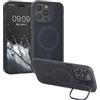 kwmobile Custodia Trasparente con Bordo Colorato Compatibile con Apple iPhone 14 PRO Max Cover - per Ricarica Wireless - Antiurto - Blu Scuro/Trasparente