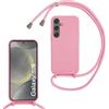 MBSLFY Cover per Cordino con Collana per Samsung Galaxy S25, Custodia Silicone Morbido con Corda, Case Tracolla Silicone con Necklace Regolabile per Samsung Galaxy S25, Rosa