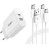 PH26 Caricatore USB 35 W compatibile con Samsung Galaxy Xcover 7, 2 porte PD 3.0 - QC 3.0 - Caricabatterie da parete super veloce + 1 cavo USB_C + 1 cavo TC-TC - 1 m