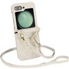 Generic Custodia a portafoglio per Samsung Galaxy Z Flip 5, con cinturino da polso, custodia a tracolla in pelle con 2 carte di credito, cordino regolabile, custodia per telefono da donna (bianco)