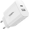 PH26 Caricatore USB 35 W compatibile con Motorola Moto G54 5G Power, 2 porte PD 3.0 QC 3.0 Caricabatterie da parete molto veloce