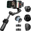 AOCHUAN Stabilizzatore cardanico per iPhone e Android, giunto cardanico a 3 assi con microfono lavalier wireless, asta di estensione integrata da 7,8 pollici, display OLED, stabilizzatore per telefono