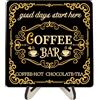 CREATCABIN Targa Bar Decorazione Angolo caffè in Legno Nero Quadrato da 5.9 x 5.9 Pollice Rustico Vintage Cavalletto Espositore da Tavolo Accessori Fattoria Bar Angolo tè Negozio 15x15cm