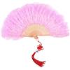 CREATCABIN Ventaglio Pieghevole Piume Marabù Ventaglio Pieghevole Vintage Ventaglio A Mano Pieghevole Rosa Stile Flapper Cinese Plastica per Donna Costume Ballo Spettacolo Tea Party Sposa 29.5x16cm