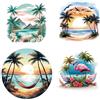 GORGECRAFT 4pz Adesivi per Finestre con Palme Spiaggia Tramonto Fenicottero Mare Pellicola Adesiva in PVC Non Adesivo Impermeabile Riutilizzabile Vinile di Allerta per Porte in Vetro Impedire agli