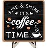 CREATCABIN Cartello Coffee Time in Legno Quadrato Nero da 5.9 x 5.9 Pollice Parole Rustico Vintage da Tavolo Regali Cavalletto Espositore Accessori Decorativi Fattoria Bar Angolo tè Negozio 15x15cm