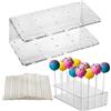 Kievano Set di 2 Espositori Cake Pop in Acrilico Trasparente con 200 Stecchini Bianchi - Supporto per Lollipop a 20 Fori, Riutilizzabile per Matrimonio, Compleanno, Festa e Candy Bar (16×9×4 cm)