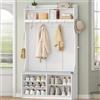 HEXCELEN Appendiabiti Ingresso con Panca Scarpiera, con 14 Ganci e 7 Scomparti Aperti, Ripiani Regolabili, per Corridoi, Ingressi, Soggiorni, 30 × 100 × 183,4 cm, Bianco