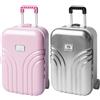 Behogan 2 pezzi creativo valigia salvadanaio, mini piccolo trolley bagagli salvadanaio, salvadanaio simulazione valigia da viaggio in plastica per gioielli, piccola scatola per bambini e adulti (argento+rosa)