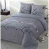 VISION - Parure Housse de Couette Flanelle Love Gris - Housse de Couette 240x220cm avec 2 taies Assorties 65x65cm - 100% Coton
