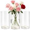 ComPDCVD 3 pezzi Vaso Vetro Trasparente da 15 cm per Centrotavola Vasos Cilindrico Vasi a Bocciolo Vaso Fiori Vetro con ciottoli bianchi Porta Candela per Casa e Matrimonio Tavoli Interna/Esternea