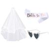 Keratobleem Set di 3 Addio Nubilato Accessori-Velo da Sposa Bianco,Occhiali da Sole Cuore con Perla, Sposa di Essere Bride to be Satin Sash, per Hen Feste Notte
