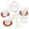 fanquare 21 Pezzi di Colorati Dolcetti, Set da Tè Pomeridiano Britannico, Moderno Set di Teiere in Porcellana, Set di Tazze da Caffè in Vintage, Servizio da Tè per Adulti per 6 Persone